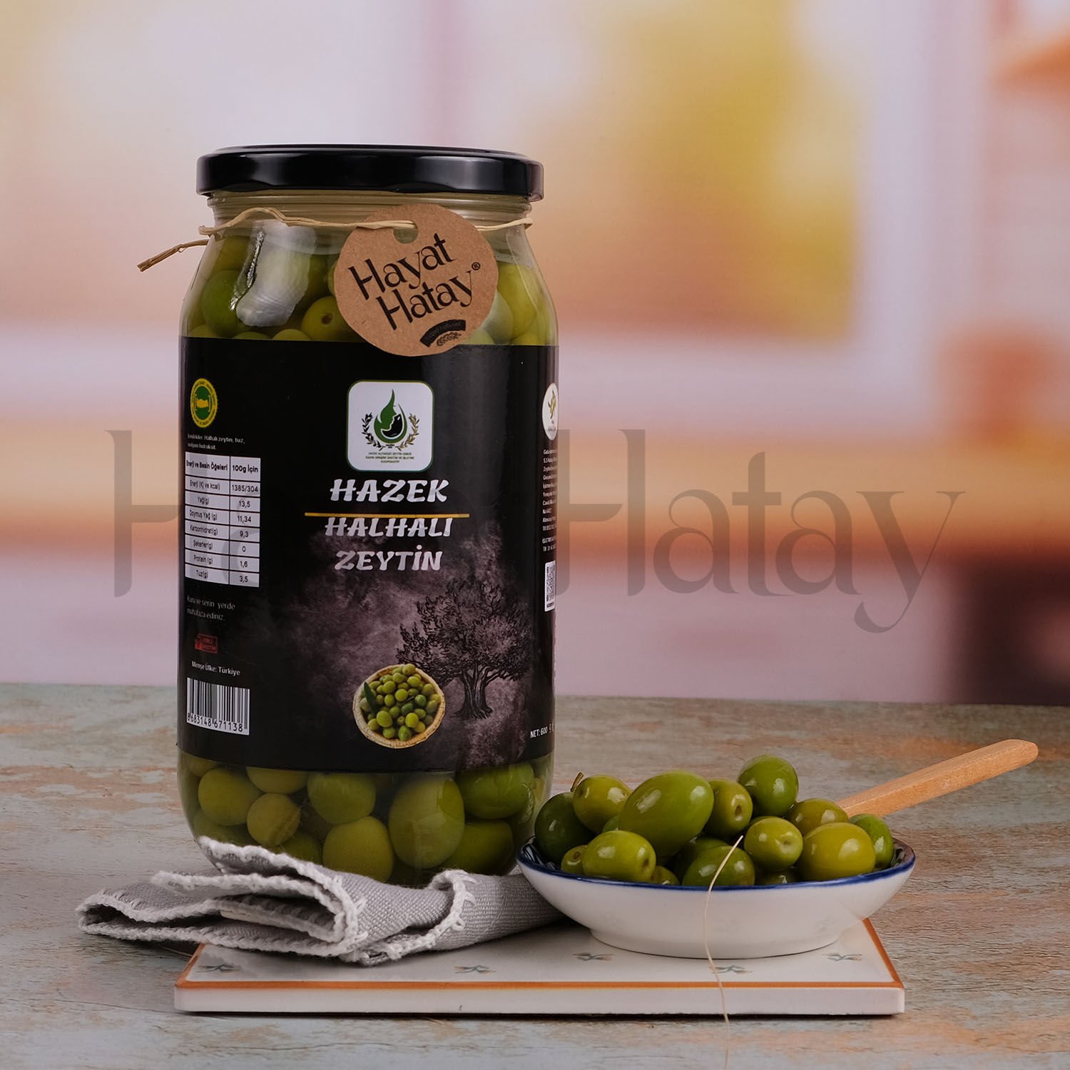 谷平　約22.5kg Köstüklü (Tatlanmış) Halhalı Zeytin - 600 Gr - HAZEK Kadın Kooperatifi