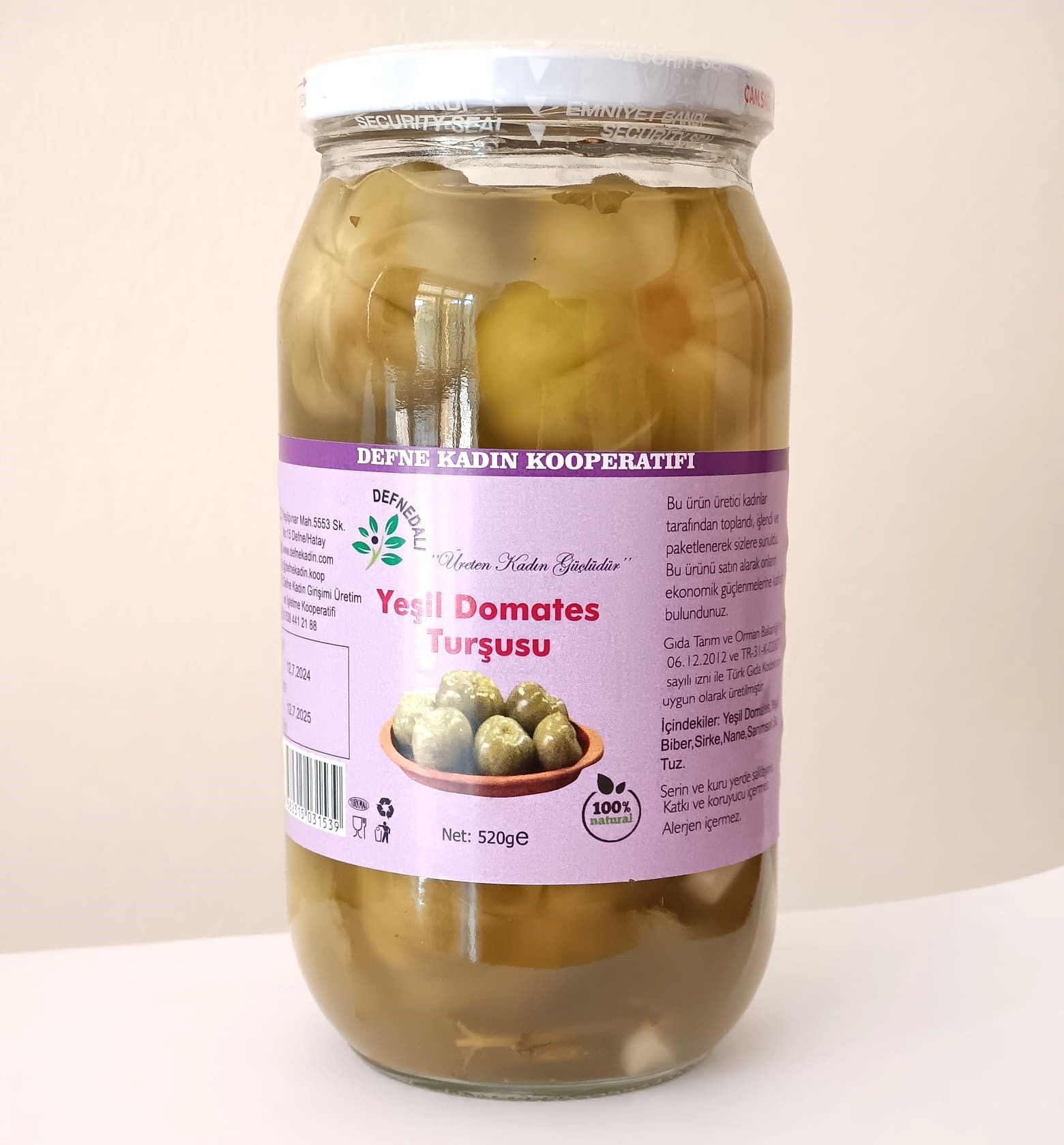 Yeşil Domates Turşusu - 520 Gr - Defne Kadın Kooperatifi