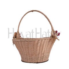 Rattan Çiçekli Kollu Sepet - Arsuz Kadın Eli Kooperatifi