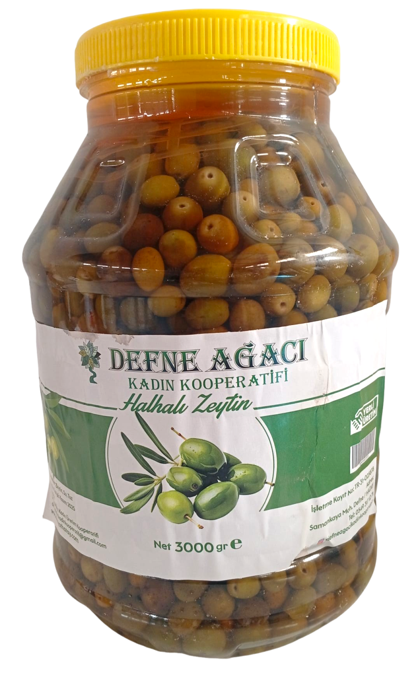 Köstüklü (Tatlandırılmış) Halhalı Zeytin - Brüt: 5 Kg, Net: 3 Kg - Defne Ağacı Kadın Kooperatifi