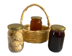 Sepet İçinde 3'lü Ürün - Nar Reçeli (Bereket Tatlısı) - 625 G, Kömbe - 350 G, Kabak Tatlısı - 425 G - HayatHatay 6 Şubat Kadın Kooperatifi