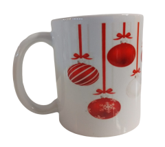 Kırmızı Yılbaşı Ağacı Topu Desenli Seramik Kupa  - Anne Eli Kadın Kooperatifi