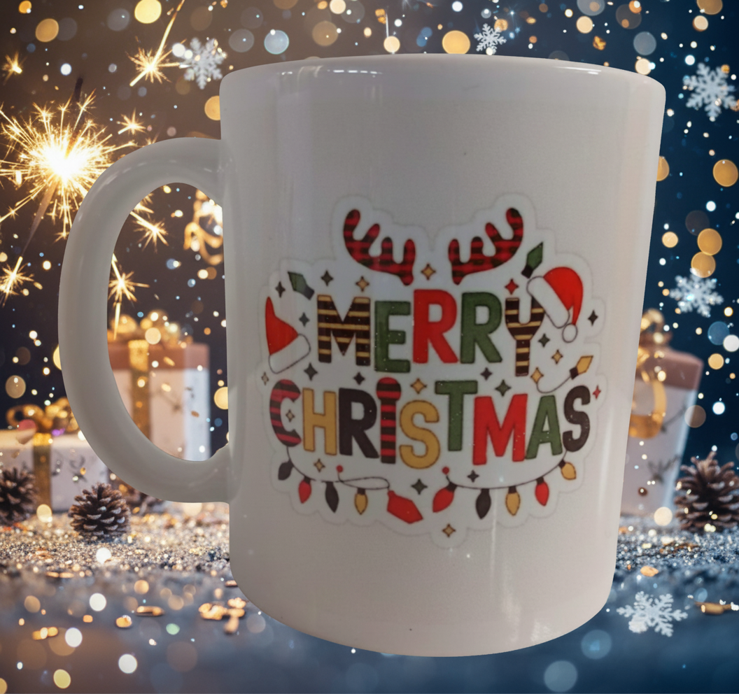 Geyik Boynuzu Desenli Merry Christmas Seramik Kupası - Anne Eli Kadın Kooperatifi