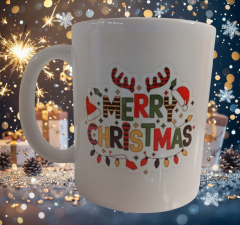 Geyik Boynuzu Desenli Merry Christmas Seramik Kupası - Anne Eli Kadın Kooperatifi