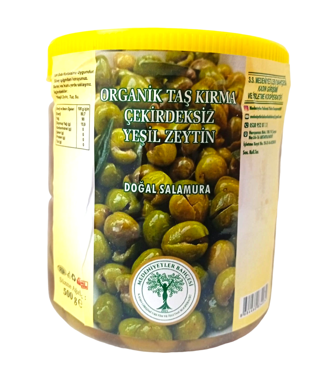Karamani Yeşil Zeytin (Çekirdeksiz, El Kırması) - 500 Gr - Medeniyetler Bahçesi Kadın Kooperatifi